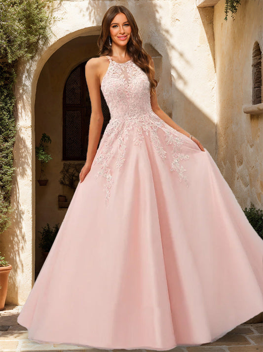 A-Line/Princess Halter Sleeveless Sequins Formal Dresses