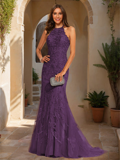 Trumpet/Mermaid Halter Sleeveless Applique Formal Dresses