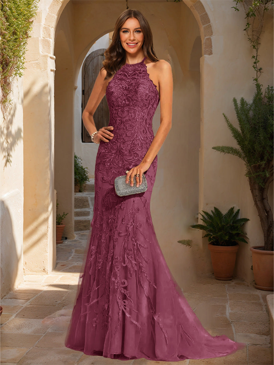 Trumpet/Mermaid Halter Sleeveless Applique Formal Dresses