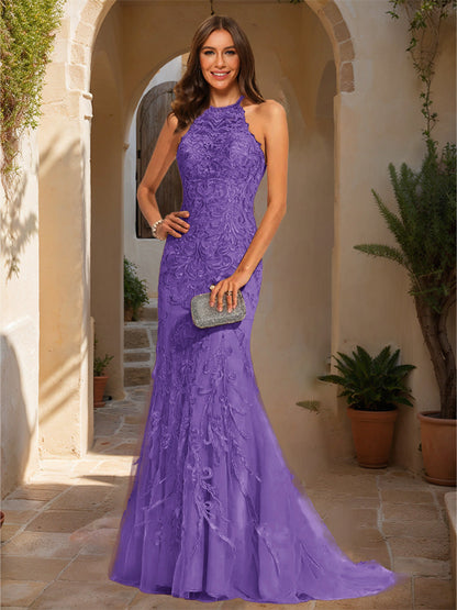 Trumpet/Mermaid Halter Sleeveless Applique Formal Dresses