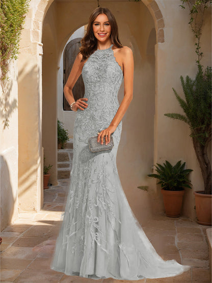 Trumpet/Mermaid Halter Sleeveless Applique Formal Dresses