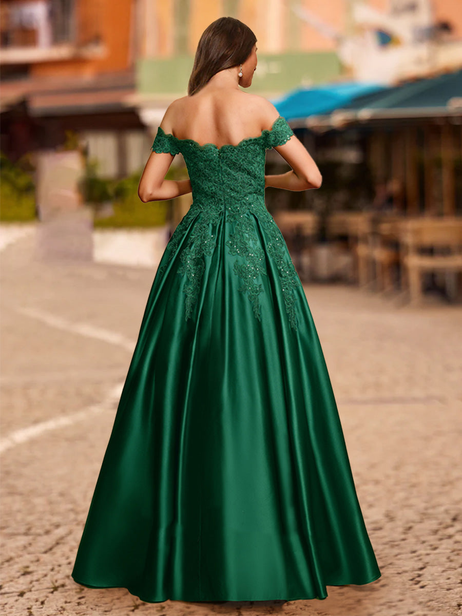 Ball Gown Off-the-Shoulder Short Sleeves Sequins Formal Dresses