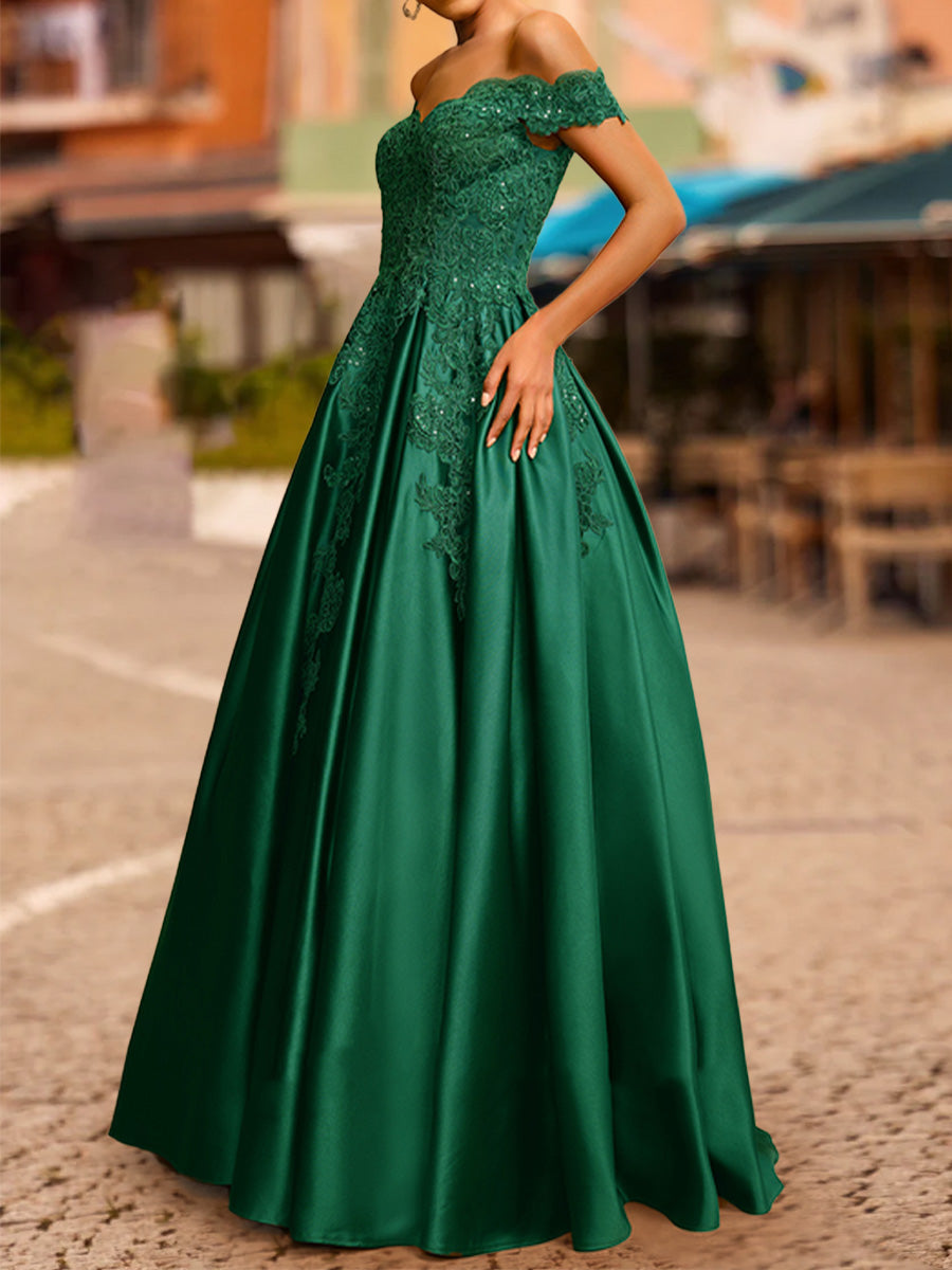 Ball Gown Off-the-Shoulder Short Sleeves Sequins Formal Dresses