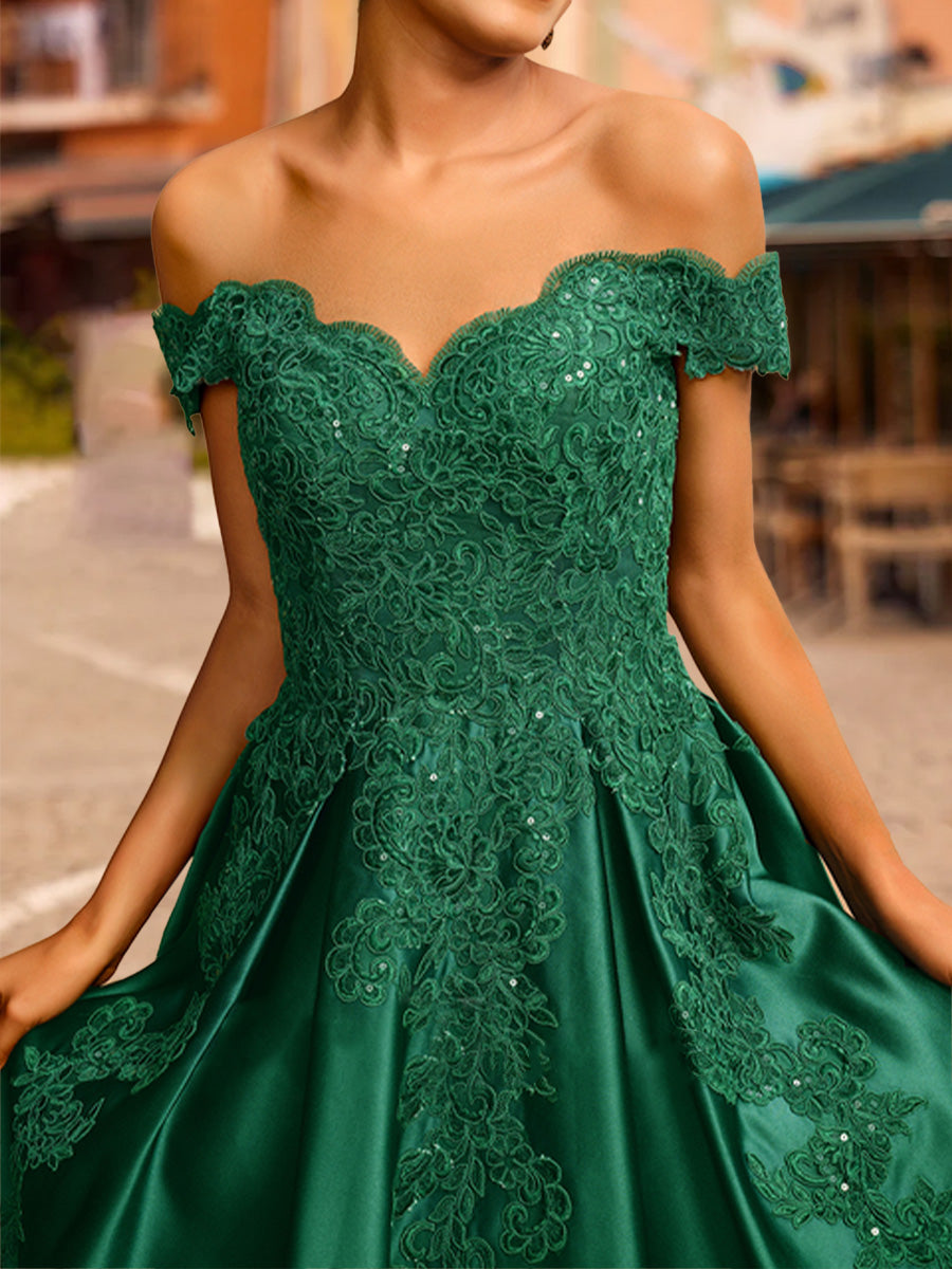 Ball Gown Off-the-Shoulder Short Sleeves Sequins Formal Dresses