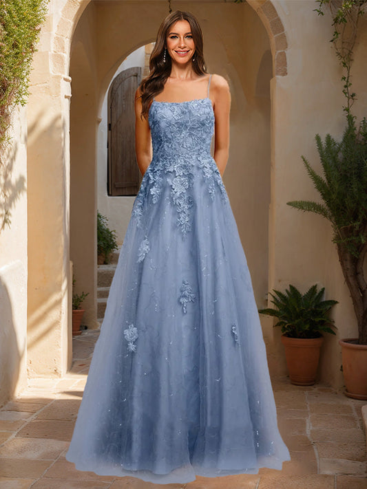A-Line/Princess Square Neck Sleeveless Sequins Formal Dresses