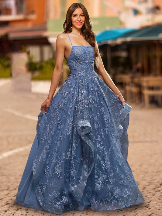 Ball Gown Square Neck Sleeveless Sequins Formal Dresses