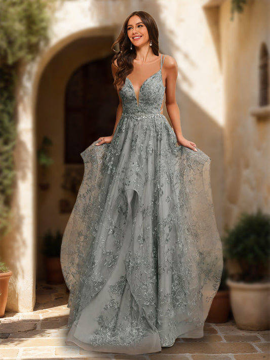 Ball Gown V-Neck Sleeveless Tiered Formal Dresses