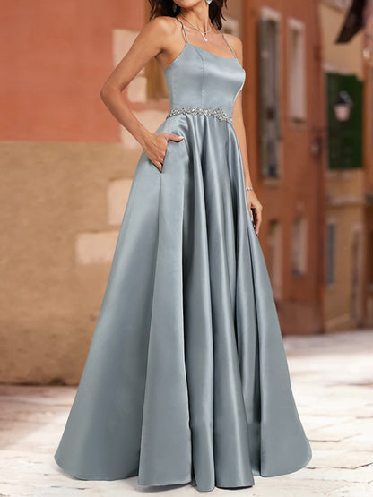 A-Line/Princess Scoop Sleeveless Sash Formal Dresses