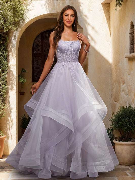 Ball Gown Scoop Sleeveless Applique Formal Dresses