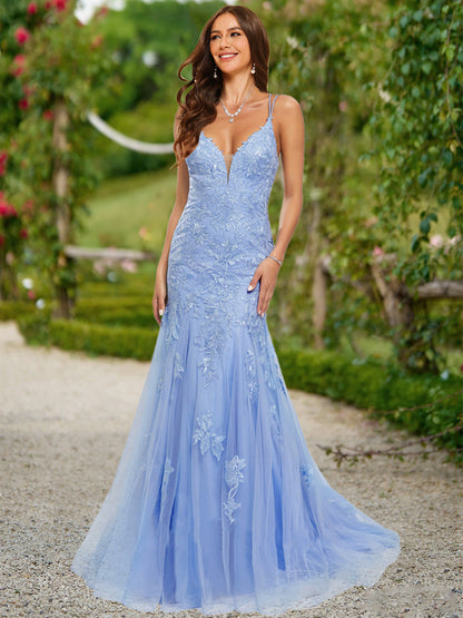 Trumpet/Mermaid V-Neck Sleeveless Sequins Formal Dresses
