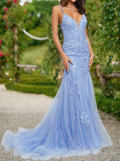 Trumpet/Mermaid V-Neck Sleeveless Sequins Formal Dresses