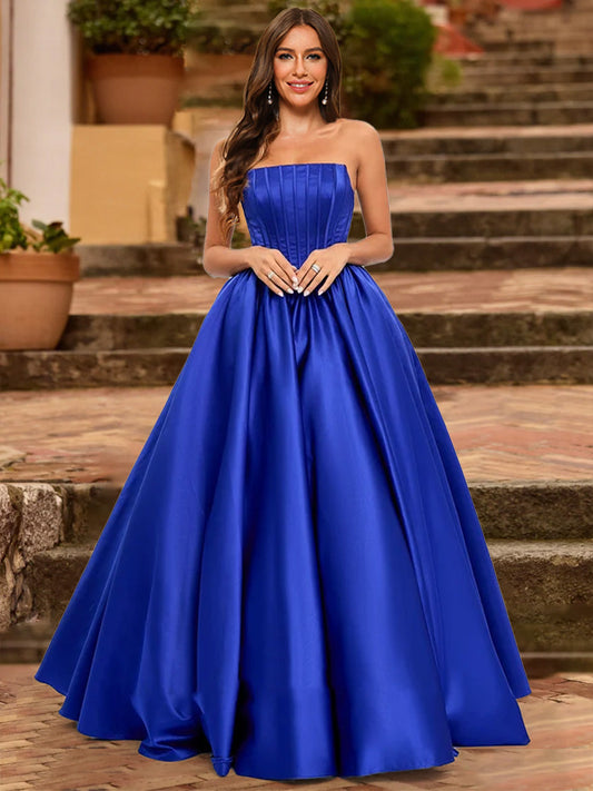 Ball Gown Strapless Sleeveless Ruched Formal Dresses
