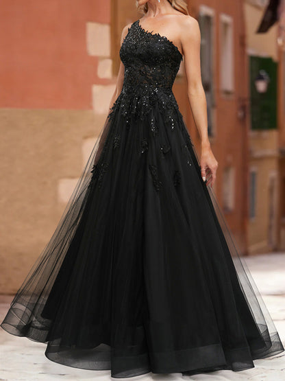 A-Line/Princess One-Shoulder Sleeveless Split Side Formal Dresses
