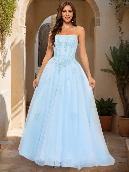 Ball Gown Strapless Sleeveless Applique Formal Dresses