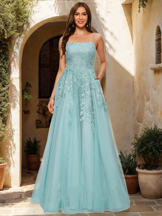 A-Line/Princess Scoop Sleeveless Applique Formal Dresses