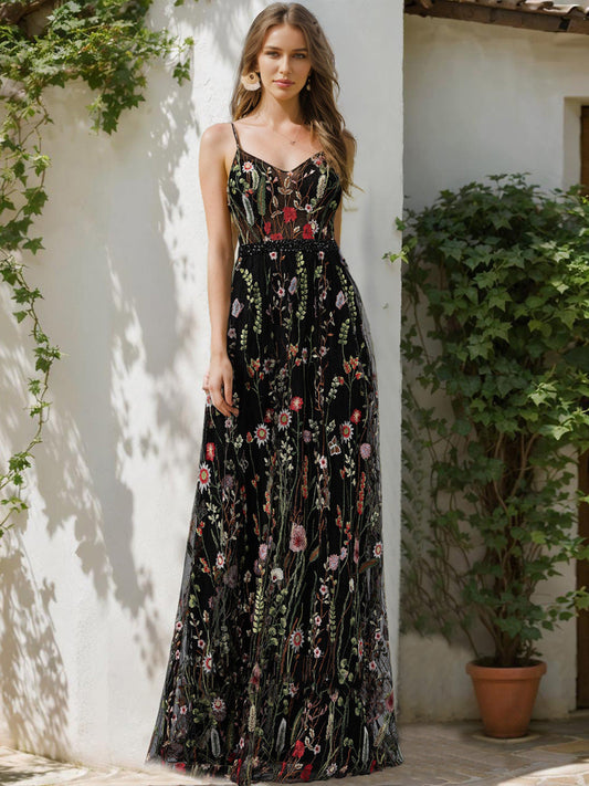 A-Line/Princess V-Neck Sleeveless Beading Formal Dresses