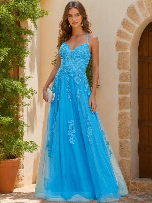 A-Line/Princess V-Neck Sleeveless Applique Formal Dresses