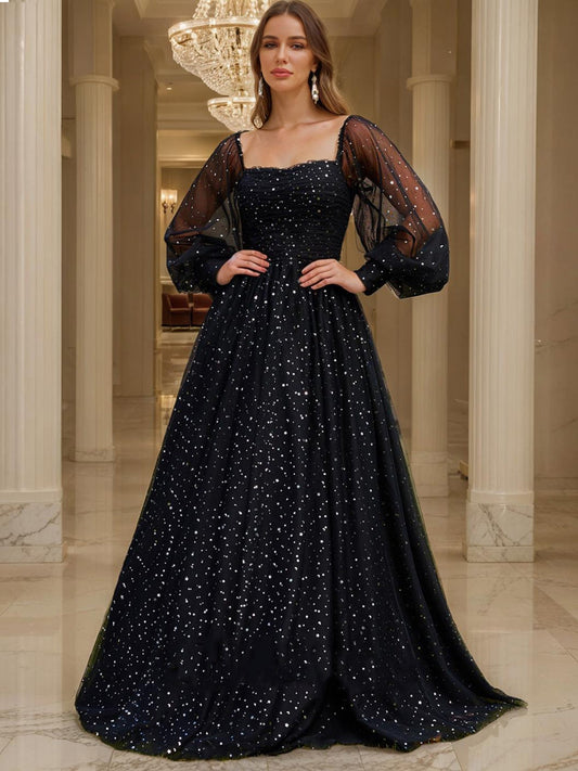 Ball Gown Sweetheart Long Sleeves Pleats Formal Dresses