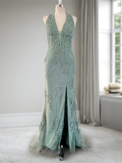 Trumpet/Mermaid Halter Sleeveless Beading Formal Dresses