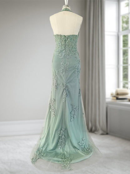 Trumpet/Mermaid Halter Sleeveless Beading Formal Dresses