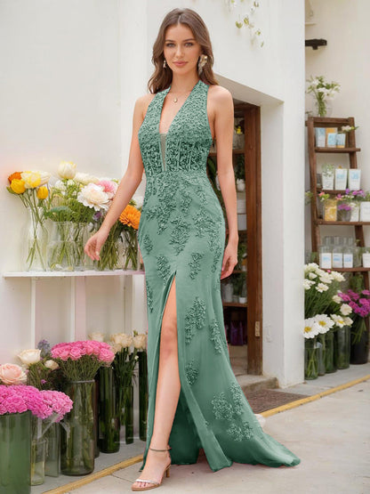 Trumpet/Mermaid Halter Sleeveless Beading Formal Dresses