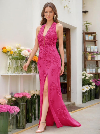 Trumpet/Mermaid Halter Sleeveless Beading Formal Dresses