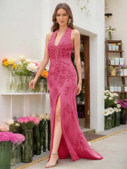 Trumpet/Mermaid Halter Sleeveless Beading Formal Dresses