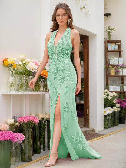 Trumpet/Mermaid Halter Sleeveless Beading Formal Dresses