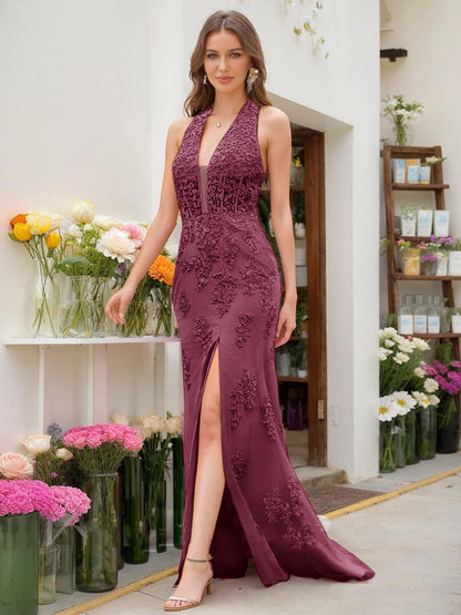 Trumpet/Mermaid Halter Sleeveless Beading Formal Dresses