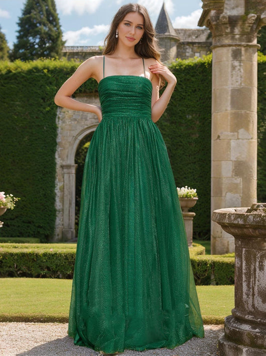 A-Line/Princess Scoop Sleeveless Ruched Formal Dresses