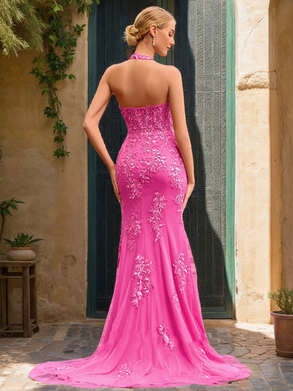 Trumpet/Mermaid Halter Sleeveless Split Side Formal Dresses