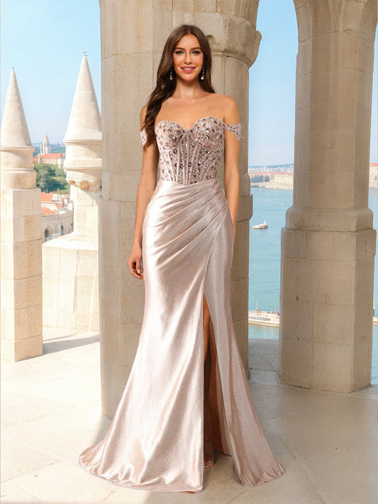 Trumpet/Mermaid Off-the-Shoulder Sleeveless Beading Formal Dresses