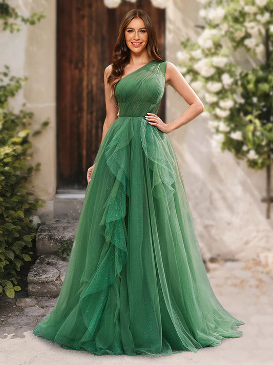A-Line/Princess One-Shoulder Sleeveless Ruffles Formal Dresses