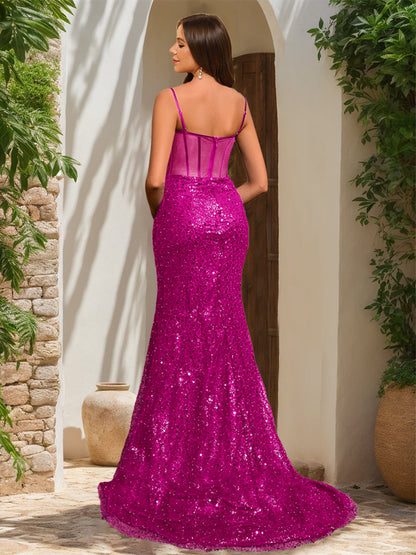 Sheath/Column Sweetheart Sleeveless Split Side Formal Dresses