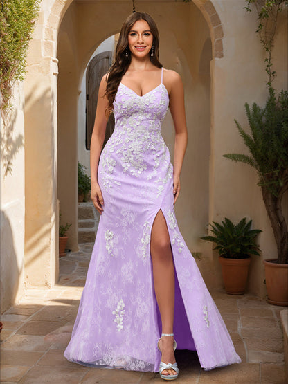 Trumpet/Mermaid V-Neck Sleeveless Split Side Formal Dresses