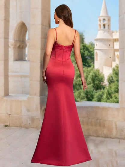 Trumpet/Mermaid Spaghetti Straps Sleeveless Split Side Formal Dresses