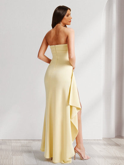 Sheath/Column Strapless Long Formal Dresses for Formal Evening Party with Split Side