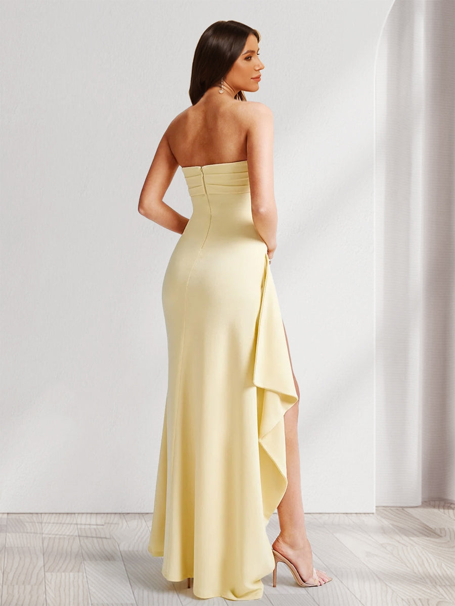 Sheath/Column Strapless Long Formal Dresses for Formal Evening Party with Split Side