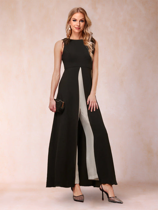 Chiffon Scoop Neck Sleeveless Floor-Length Mother of the Bride Pantsuits
