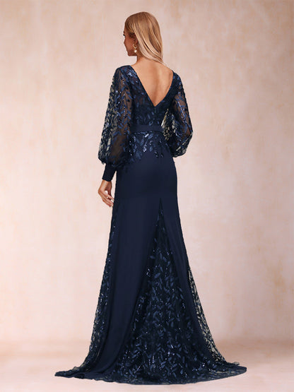 Trumpet/Mermaid Scoop Puff Long Sleeves Mother of the Bride Dresses with Appliques