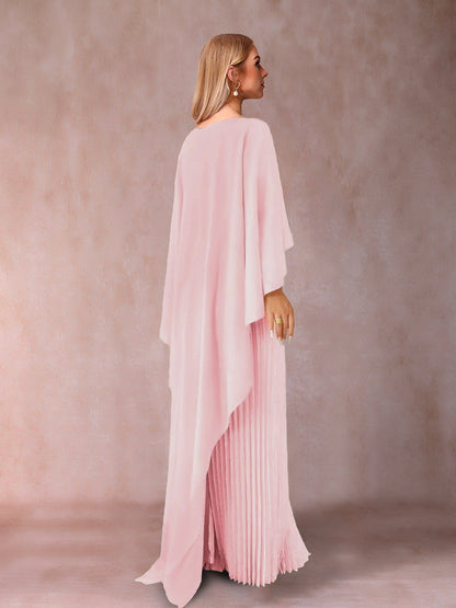 A-Line/Princess Scoop Floor-Length Long Sleeves Pleated Mother of the Bride Dresses