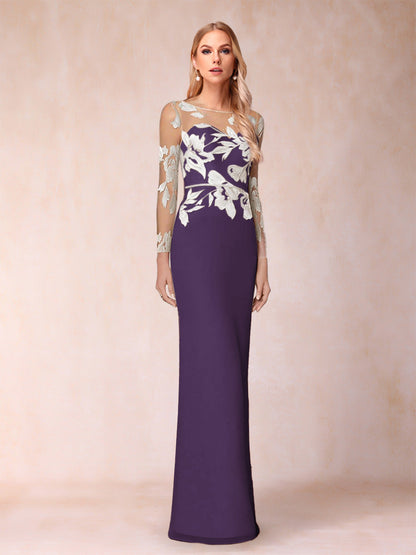 Sheath/Column Scoop Long Sleeves Floor-Length Lace Mother of the Bride Dresses