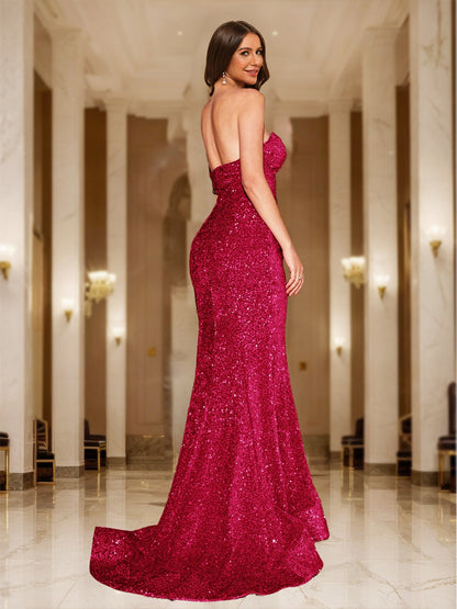 Trumpet/Mermaid Sweetheart Sequin Fitted Party Dresses Long Formal Dresses