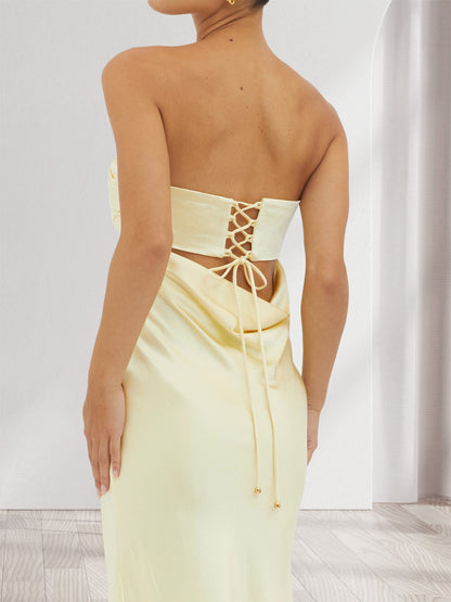 Sheath/Column Strapless Lace Back Sleeveless Maxi Dresses Long Bridesmaid Dresses