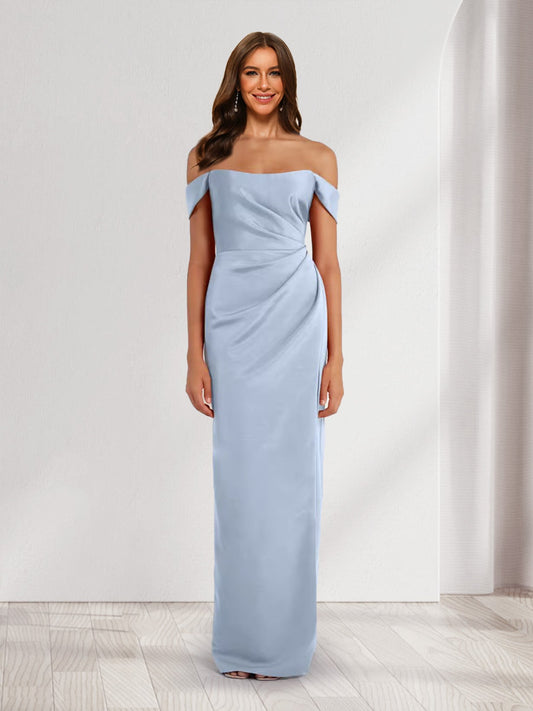 Sheath/Column Off-the-Shoulder Pleated Maxi Dresses Long Bridesmaid Dresses with Slit