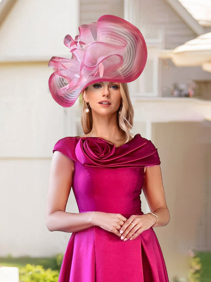 A-Line/Princess Scoop Neck Cap Sleeves Midi Dress Mother of the Bride Dresses with Floral