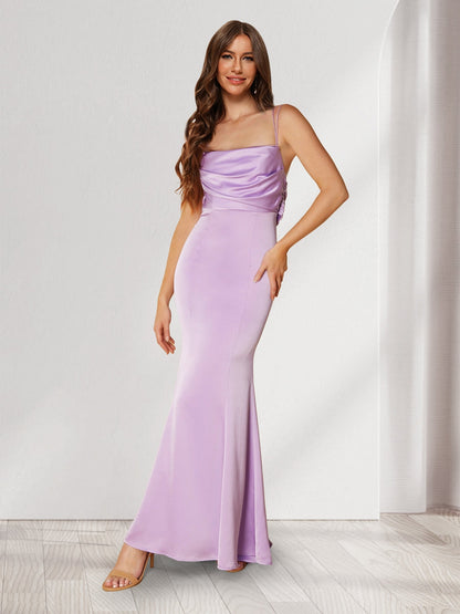Trumpet/Mermaid Spaghetti Straps Floor-Length Ruched Criss Cross Straps Bridesmaid Dresses
