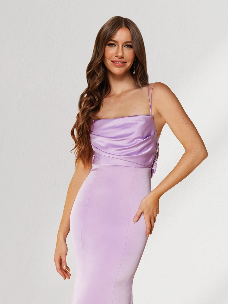 Trumpet/Mermaid Spaghetti Straps Floor-Length Ruched Criss Cross Straps Bridesmaid Dresses