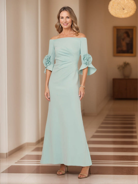 Trumpet/Mermaid Off-the-Shoulder Bell Sleeves Mother of the Bride Dresses with Rosette