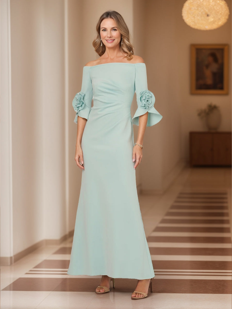 Trumpet/Mermaid Off-the-Shoulder Bell Sleeves Mother of the Bride Dresses with Rosette